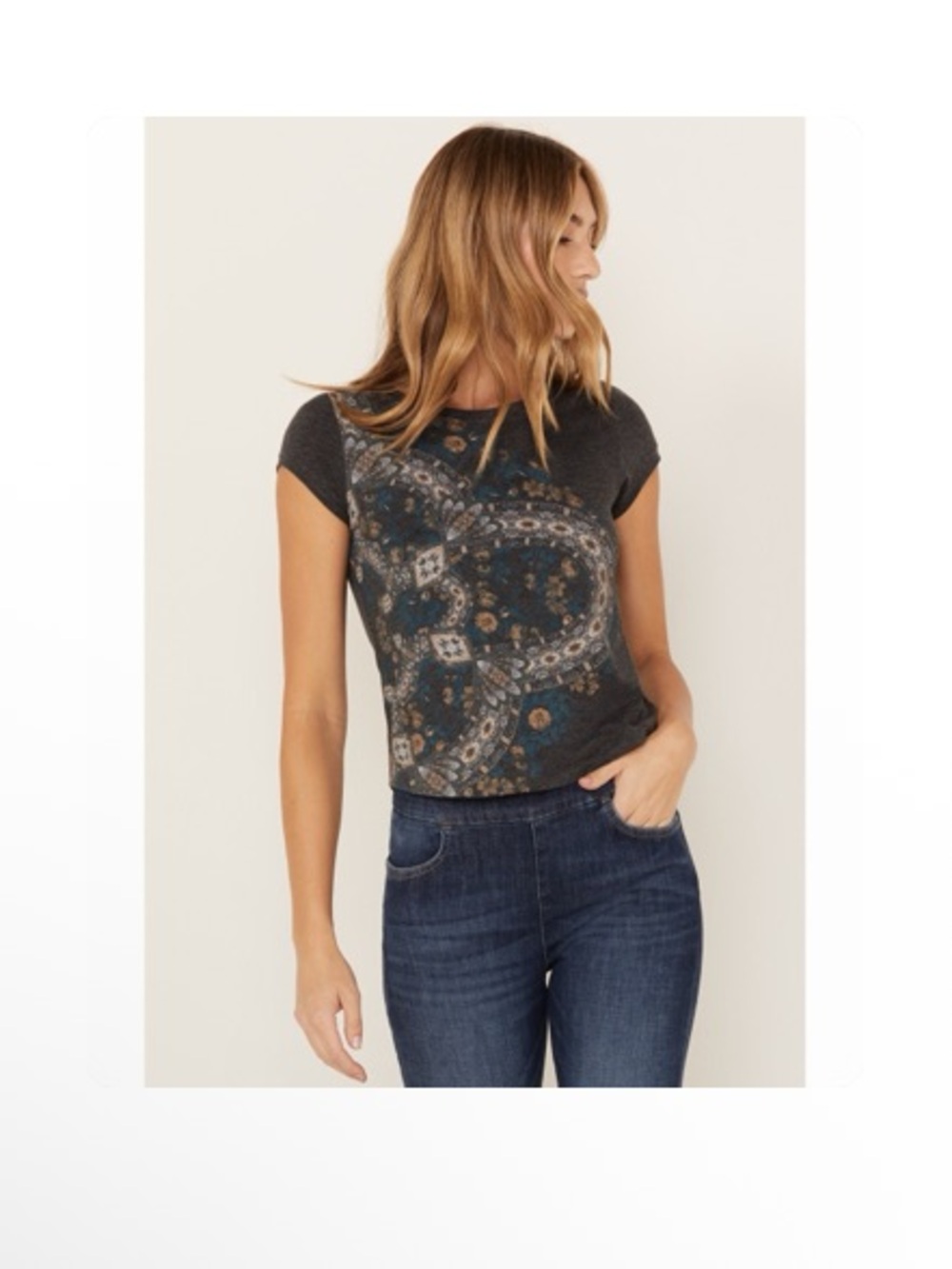 Shyanne Charcoal Bandana Print Ringer Tee with Black Trim